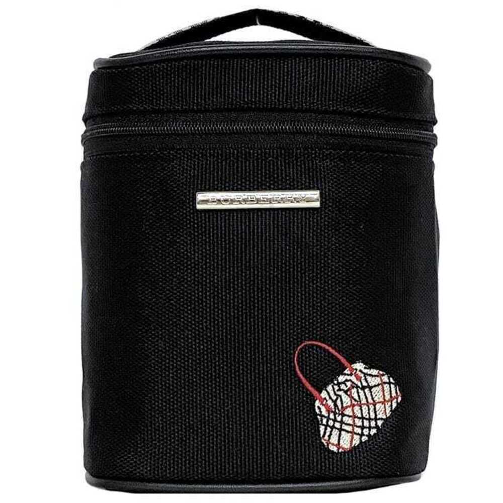 Burberry Vanity Clutch Black Beige Check Bag Handbag Cosmetic Makeup One Point